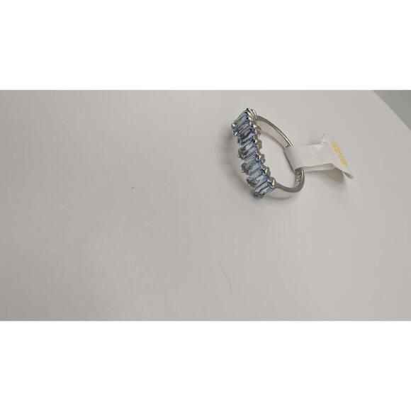 Silver Chevron Ring with Blue Gemstones, Size 7 - Picture 3 of 8